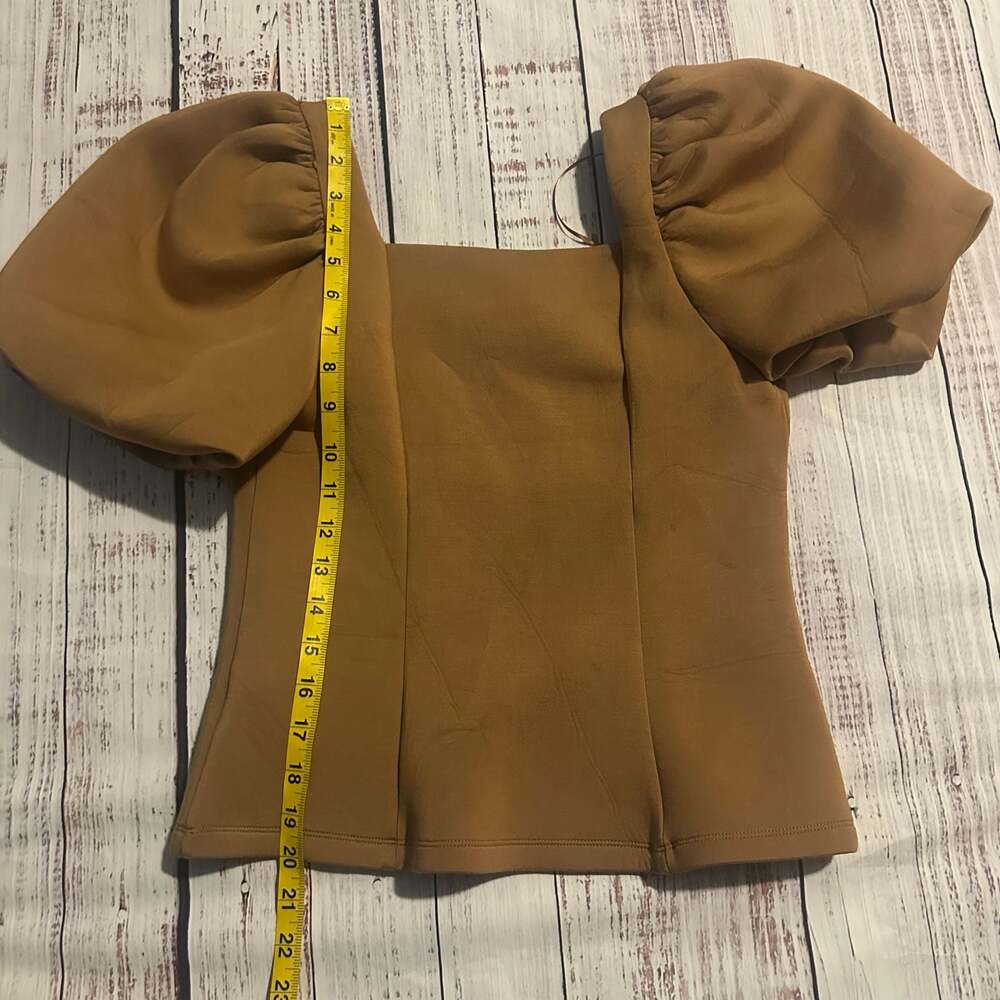 English Factory Scuba Knit Puff Sleeve Y2K v-Neck Neck Top in Tan-S - Picture 3 of 6